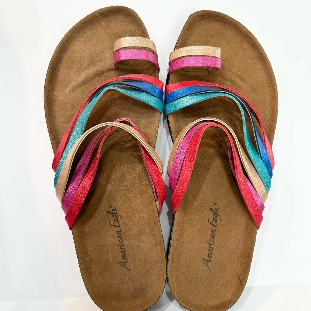 American Eagle Outfitters Pink and Blue Sandals with Crisscross Straps